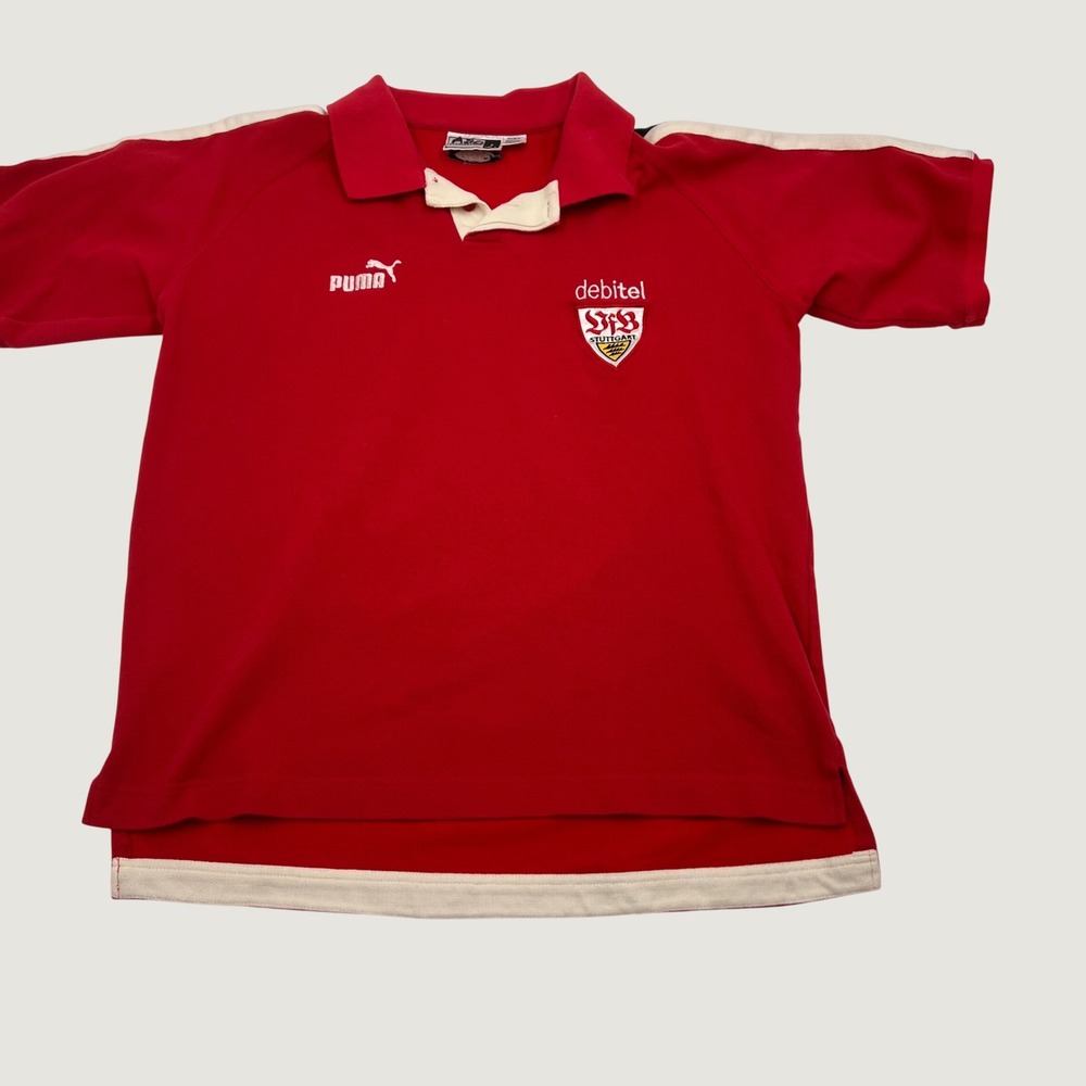 Vintage Puma VfB Stuttgart Soccer Polo Shirt Red White Mens Large 650072